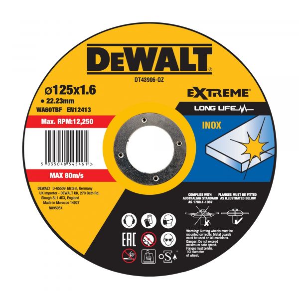 DeWALT Disco Long Life 125 X 1.6 X 22.23 mm - DT43906-QZ