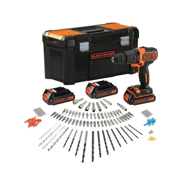 Black+Decker Kit Bebequim Aparafusador 18V +Baterías+Carregador+Acessórios - BDCHD181B3A-QW