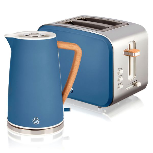 Swan Conjunto Nórdico Chaleira 1,7L + Torradeira 2 Fendas Inox / Blue