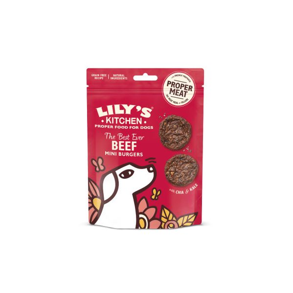 Lily's Kitchen Biscoitos para Cães Mini Burgers de Vaca, Chia e Couve 70gr