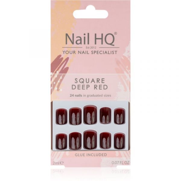 Nail Hq Square Unhas Artificiais Deep Red 24 Un.