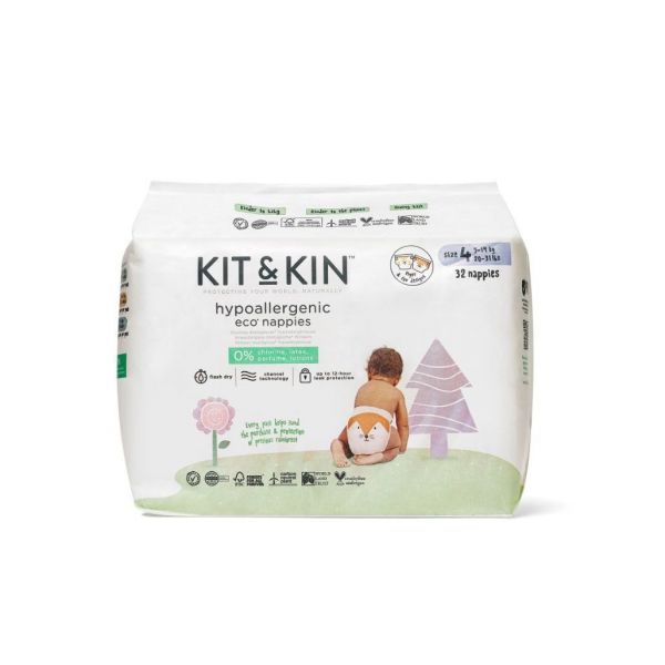 Fraldas Ecológicas Kit & Kin Hipoalergénicas T4 9-14kg 32 Unidades