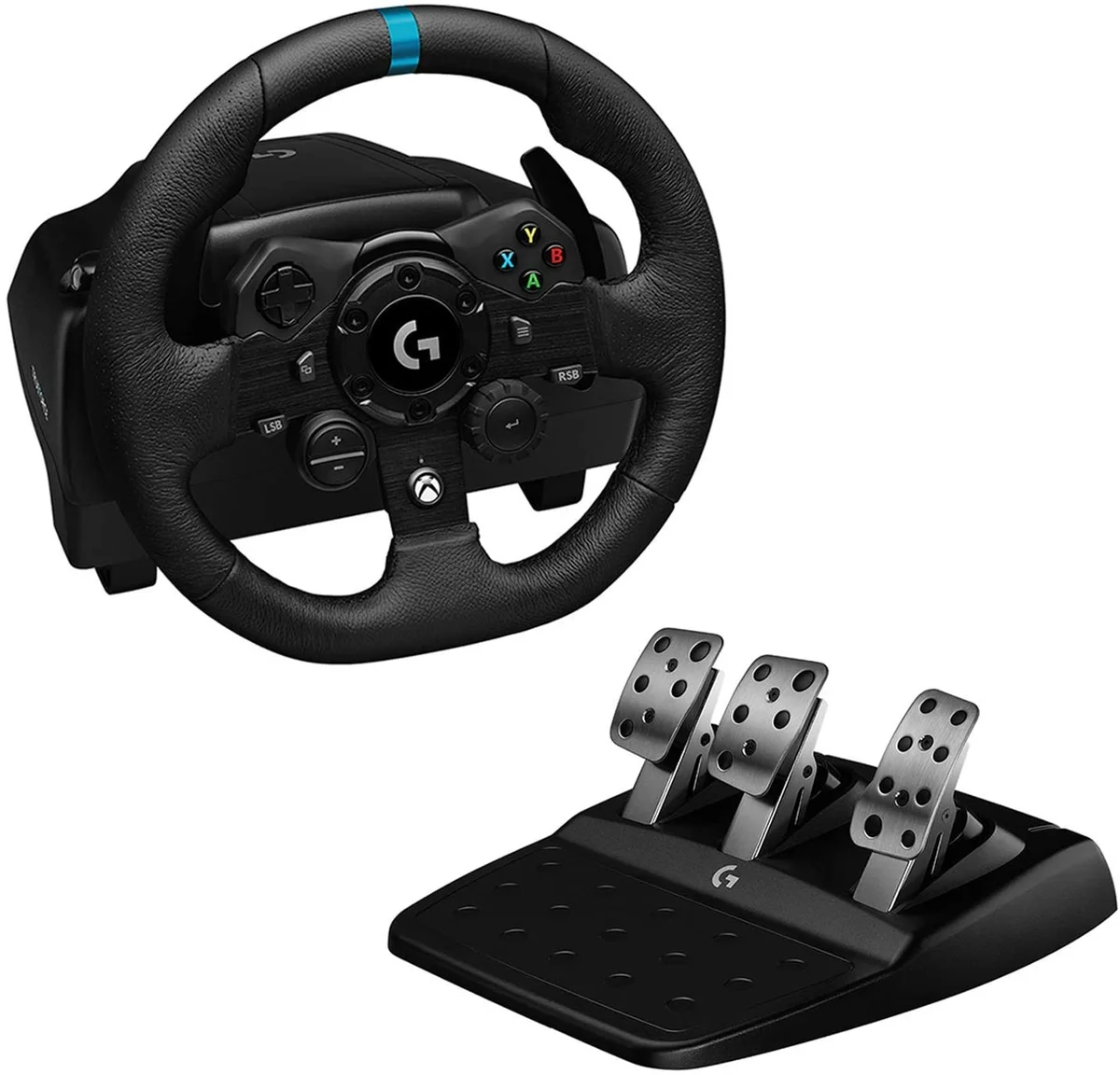 Logitech G923 Trueforce Juego de Volante e Pedales de Carreras Compatible com Xbox Series X/S, Xbox One e PC – LEDS Indicador RPM – Giro 900? – Efecto Force Feedback com Trueforce – Freno Progresivo – Volante de Aluminio, Cuero e Acero