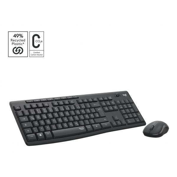 Teclado Logitech MK295 Rato Sem Fios QWERTZ Swiss Graphite