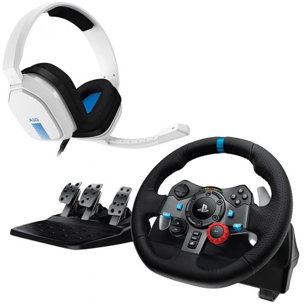 Logitech Bundle Volante G29 Driving Force PS5/PS4/PS3/PC + Headset Astro Gaming A10 Branco/Azul