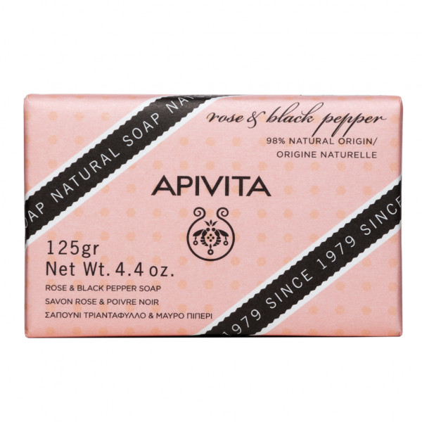 Apivita Natural Soap Rose & Black Pepper Sabonete de Limpeza Sólido 125 g