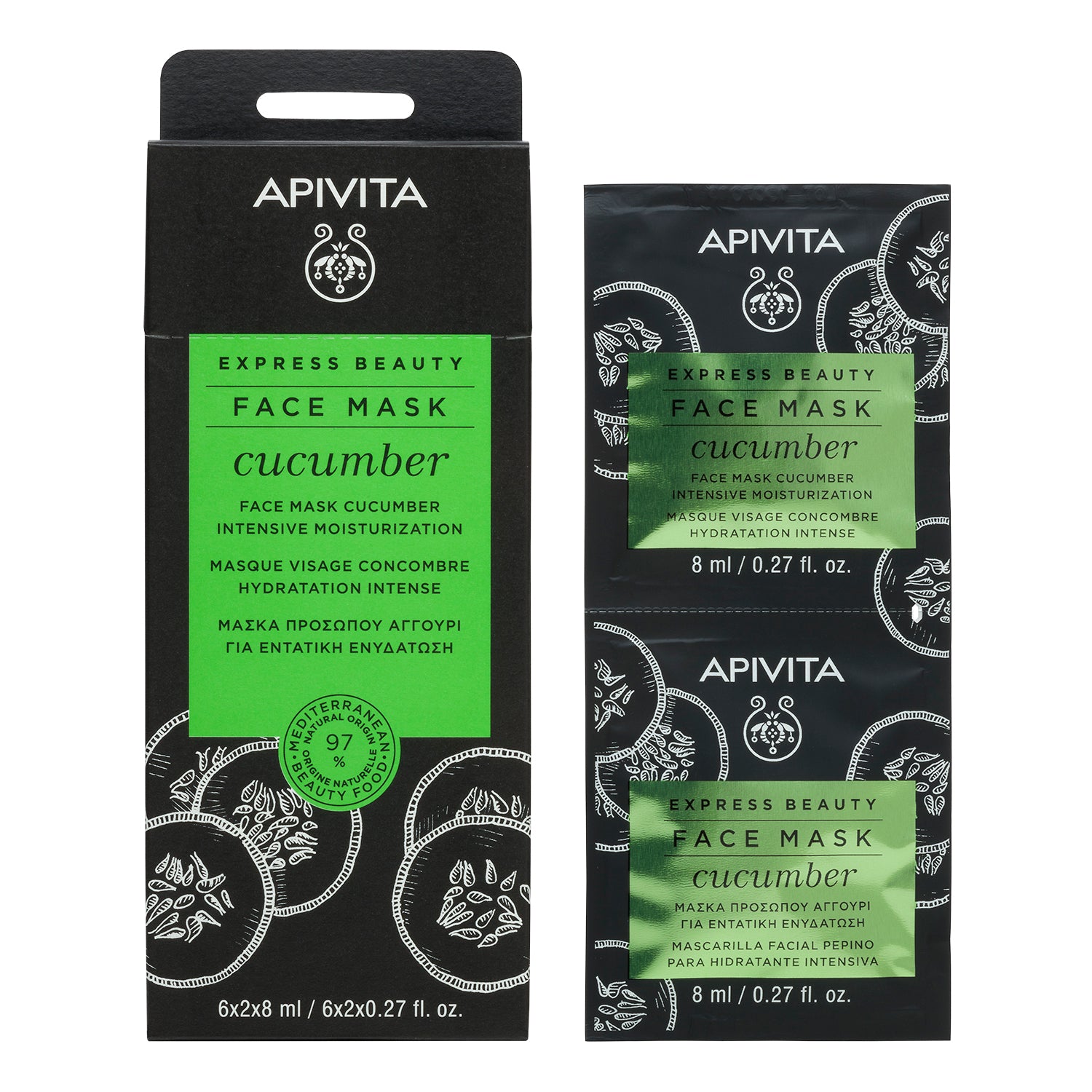 Apivita Express Beauty Máscara Cucumber 2x8 mL – Hidratação & Frescura
