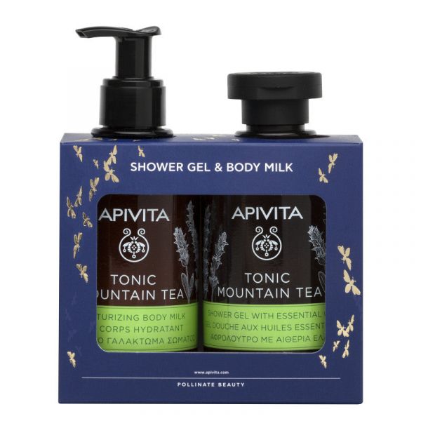 Apivita Tonic Montain Tea Gel de Banho com Óleos Essenciais 250ml + Leite Hidratante Corporal 200ml Coffret
