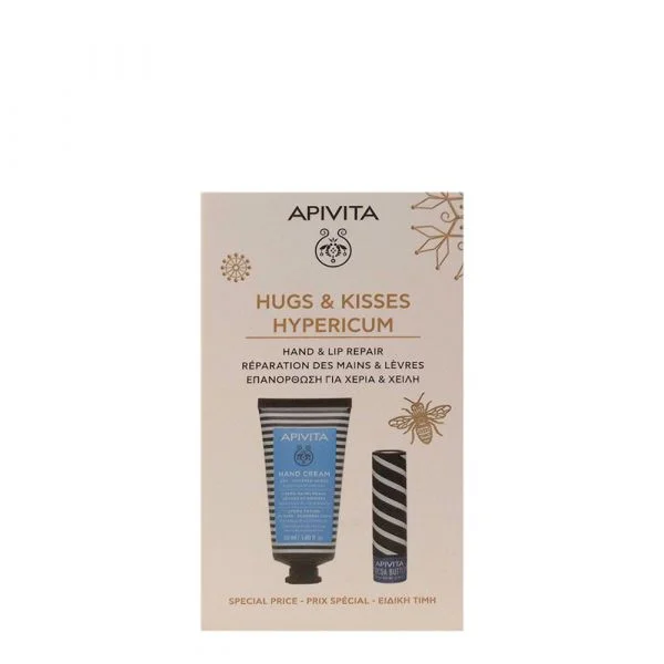 Apivita Hugs and Kisses Hypericum Creme Mãos 50ml + Stick Labial Cacau 4,4g Coffret