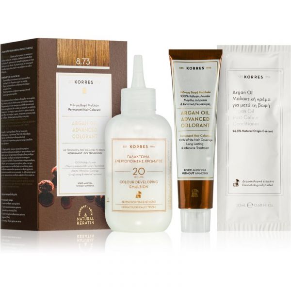 Korres Argan Oil Cor para Cabelo Permanente com Óleo de Argan Tom 8.73 Golden Caramel 50ml