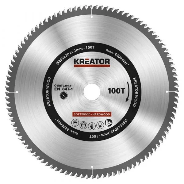 Kreator 305x30x3.2 Mm 100t Wood Circular Saw Disc Prateado
