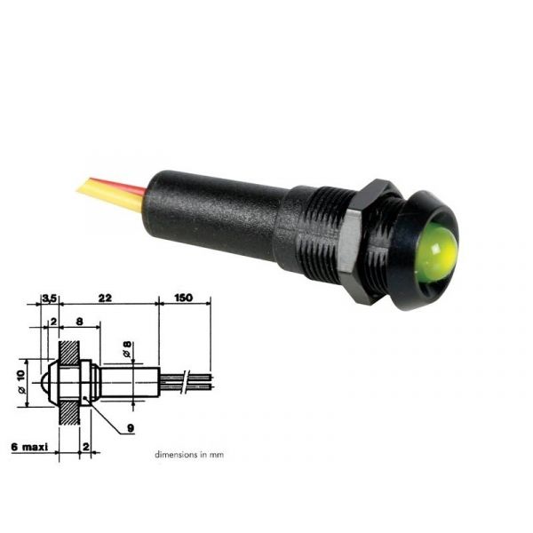 Lâmpada LED 24V verde com encaixe preto 24VBG