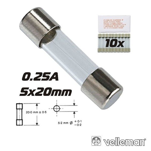 Velleman Fusível 5X20 Fusão Lenta 0.25A (10X) - FU0.25N