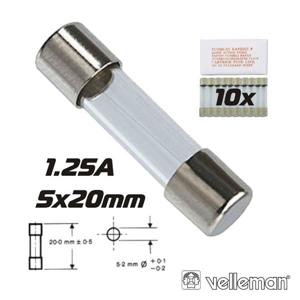 Velleman Fusível 5X20 Fusão Lenta 1.25A (10X) - FU1.25N