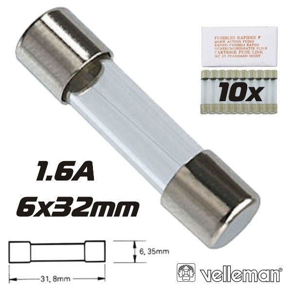 Velleman Fusível 6X32 Fusão Rápida 1.6A (10X) - 6FF1.6N