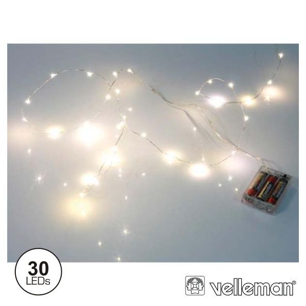 Velleman Fio C/ 20 Leds e 3X Baterias AA/LR6 Branco Quente - XML19