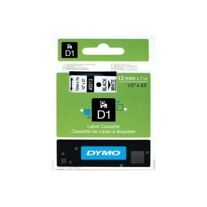 Fita Preto Sobre Branco (7 mts/1,2cm) - DYMO