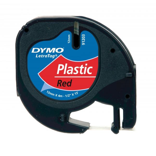 Dymo Letratag 12mmx4m Preto / Vermelho (91203)