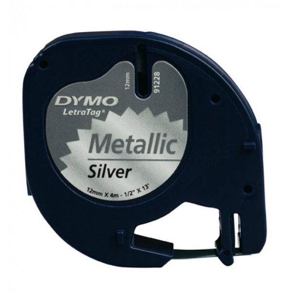 Dymo Fita de papel metalizado preto/prateado S0721730 (12 x 4 mm)
