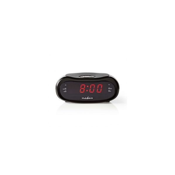 Nedis Radio Despertador Digital Pantalla LED de 0,6" FM 20 Presintonías Función de Retardo de Alarma CLAR001BK