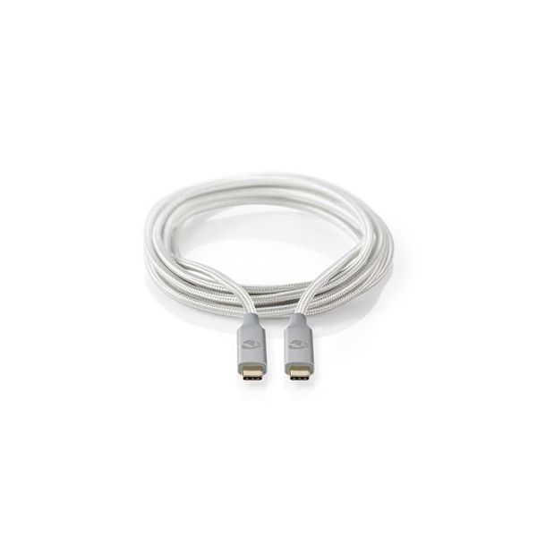 Cabo USB USB 3.2 Gen 2x2 USB Type-C ? macho USB Type-C ? macho 20 Gbps 100 W Chapado en oro 2.00 m Redondo Nylon / Trenzado Plata Caja de ventana CCTB64020AL20