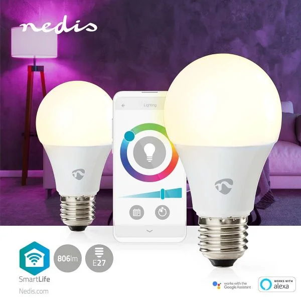 NEDIS 2XE27 White and Colour LED - WIFILRC20E27