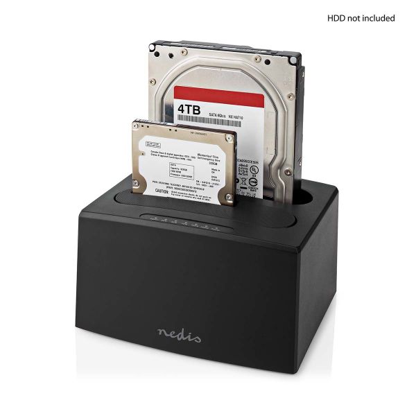 Nedis HDDUDB3210BK Estação de Acoplamento USB 3.2 Gen 1 para 2 Discos Rígidos de 2,5'' / 3,5'' Preta