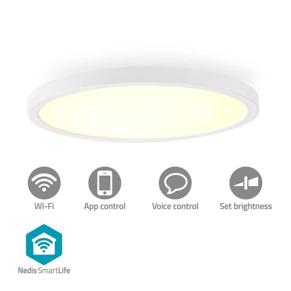 Nedis Candeeiro de Teto SmartLife Wi-Fi RGB Branco Quente a frio 290 mm | 1800 lm | 2700 - 6500 K | IP20 | Classe Energética: F - WIFILAC31WT