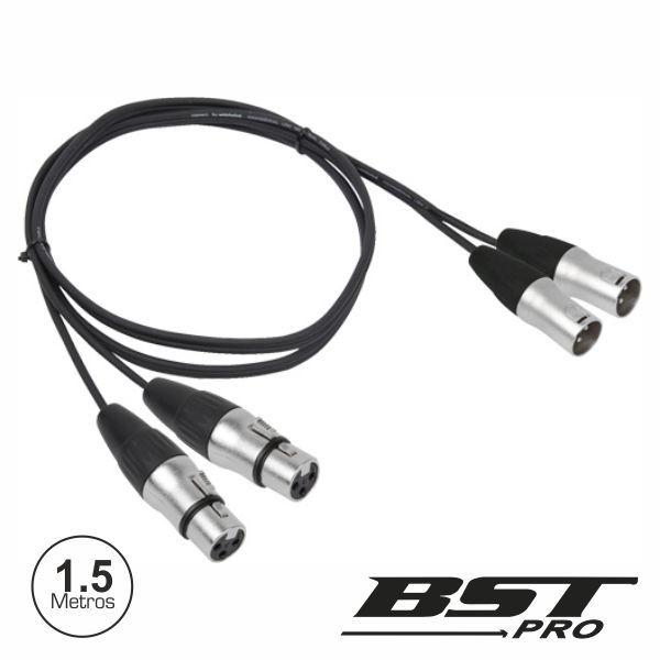 Bst Cabo 2-XLR 3P Macho / 2-XLR 3P Fêmea 1.5M - XLRM-XLRF-1,5X2