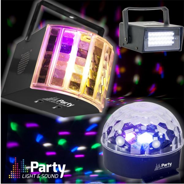 Party Light & Sound Pack Projetor Astro 6led + Strobe 20led + Derby 6led