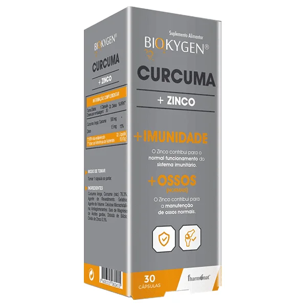 Curcuma + zinco 500 mg 30 Cápsulas Biokygen500 mg, 30 cápsulas