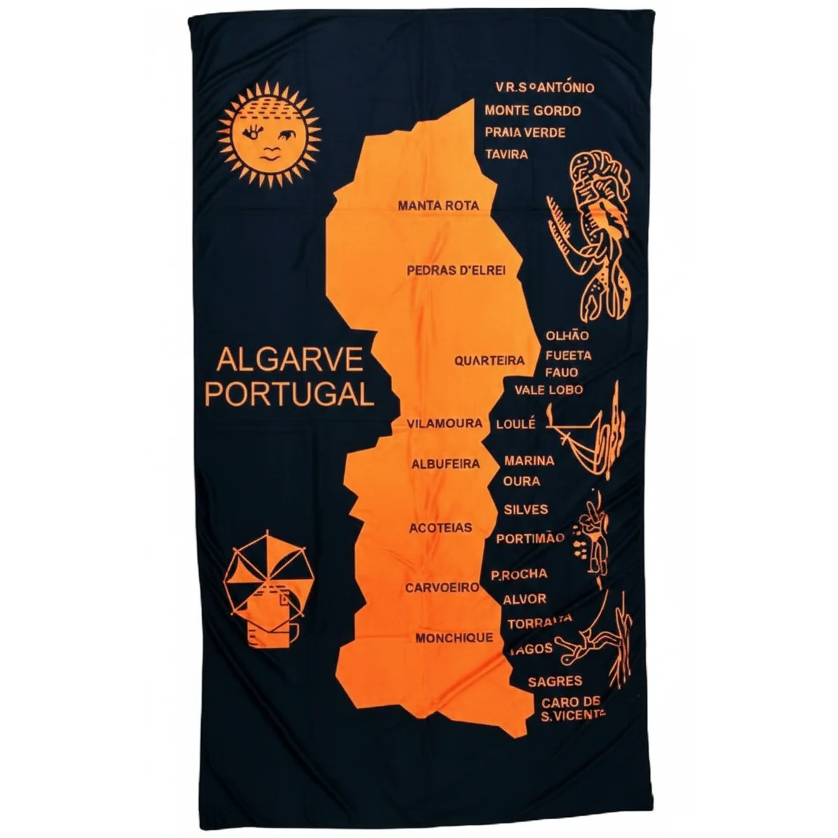 Toalha de Praia Microfibra Mapa Algarve Fluorescente