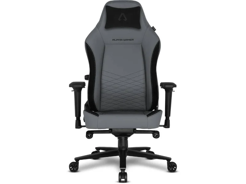 Cadeira Gaming Alpha Gamer Alegra V2 PU Leather Cinza/Preta