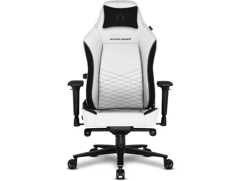 Cadeira Gaming Alpha Gamer Alegra V2 PU Leather Branca/Preta