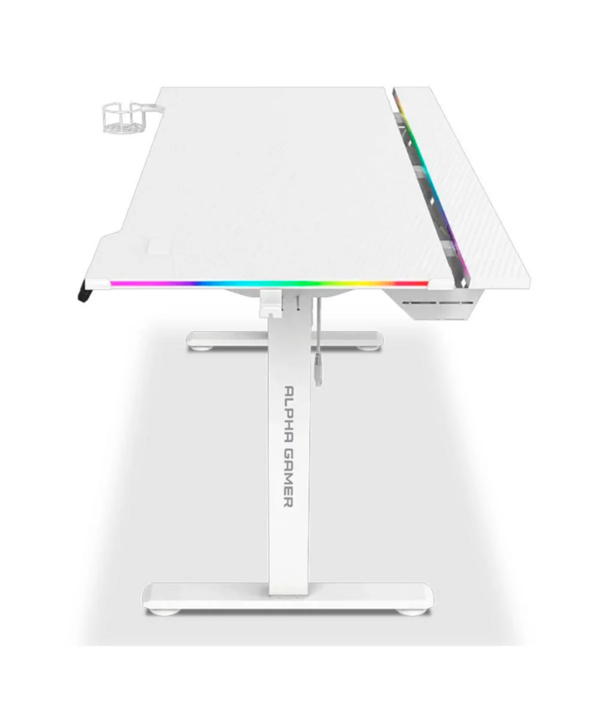 Secretária Elevatória Elétrica Alpha Gamer Zorya RGB (140x72cm) Gaming Station Branca