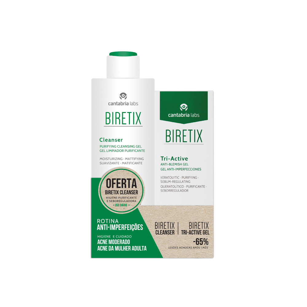 Biretix Pack Cleanser Gel Limpeza 200mL + Tri-Active Gel Anti-Imperfeições 50mL