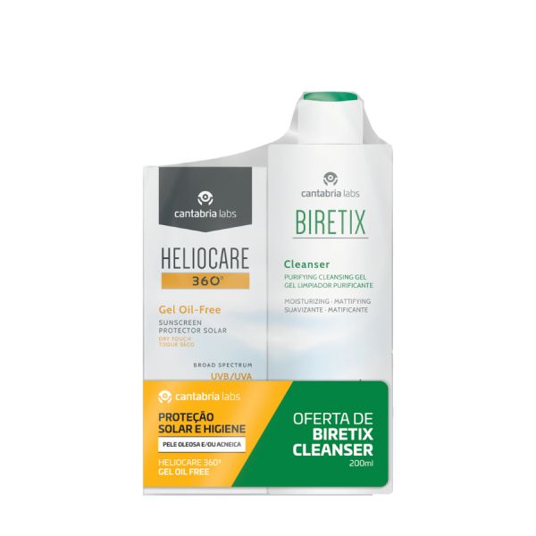 Protetor Solar Heliocare 360 Gel Oil-Free SPF50 50ml + Biretix Cleanser 200ml