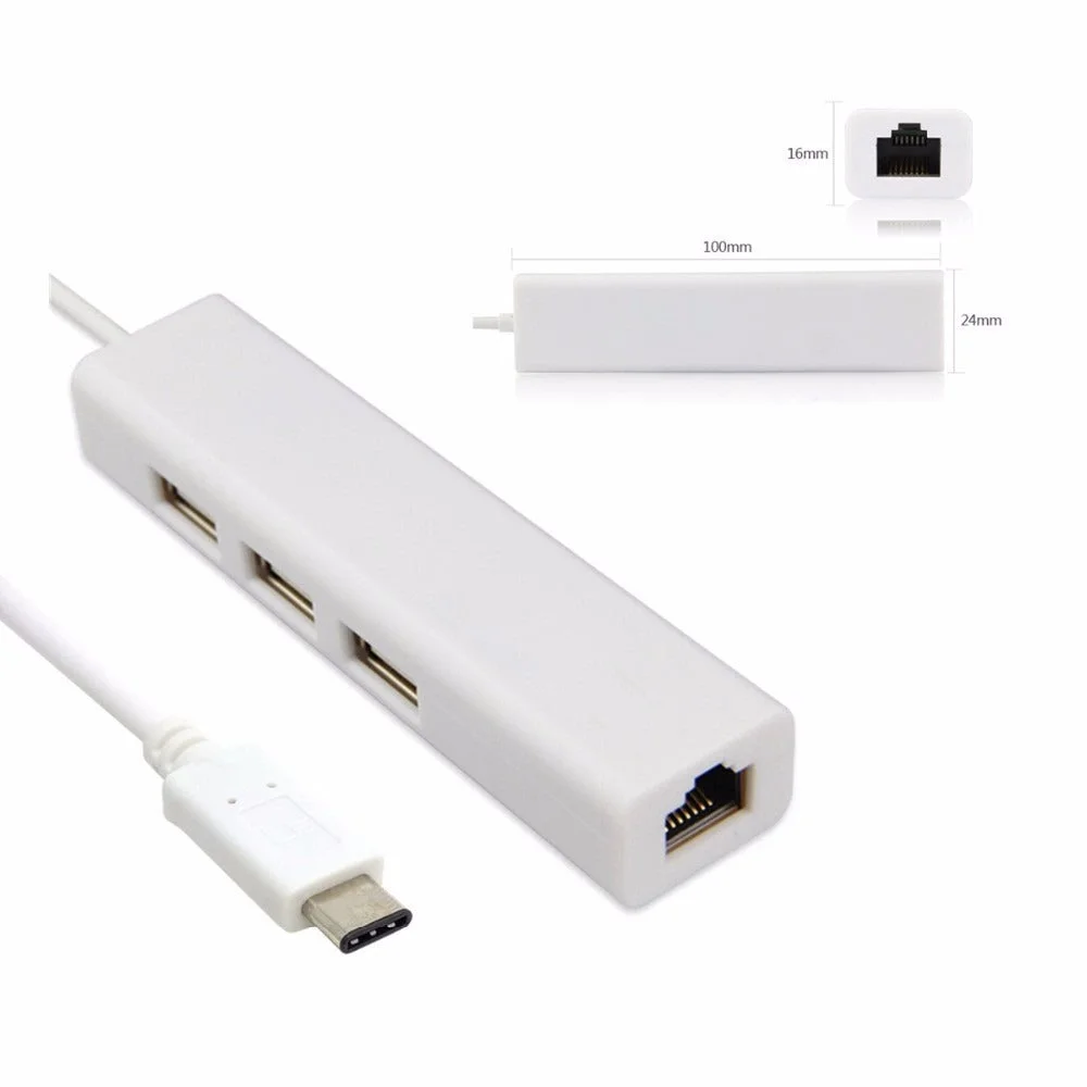Adaptador USB-C para Ethernet RJ45 Hub 3 Porta USB 10/100/1000 Mbits - Multi4you®