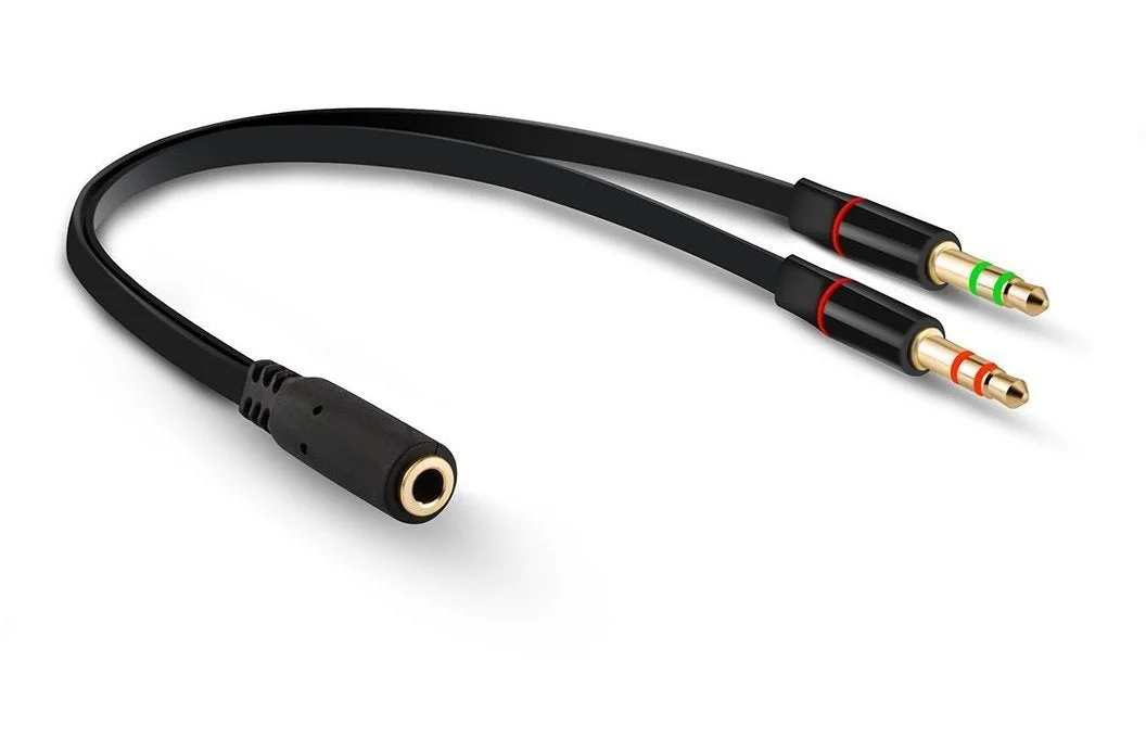 Cabo de Áudio Flat Jack 3,5mm Fêmea para 2 Jack 3,5mm Macho (15 cm) (Preto) - Multi4you®