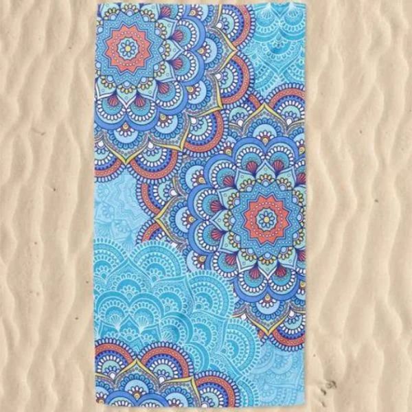 Toalha de Praia Microfibra Mandalas Azuis 180 x 100 cm