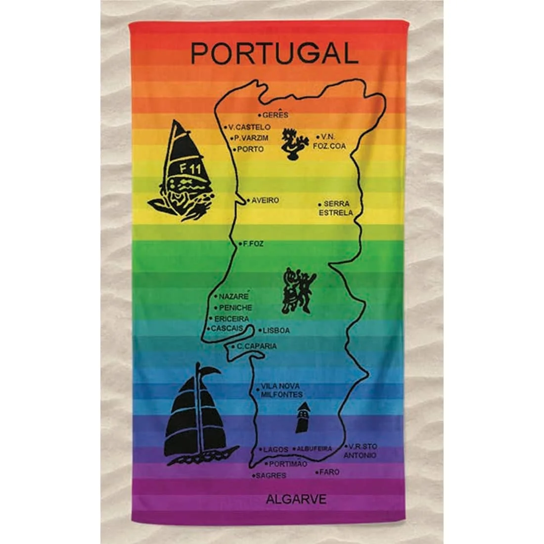 Toalha de Praia de Algodão Mapa Portugal Colorido