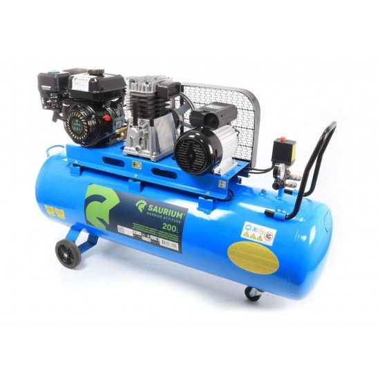 Compressor de Ar, Gasolina + Elétrico, 200L, 5.5HP refª 37151 SAURIUM