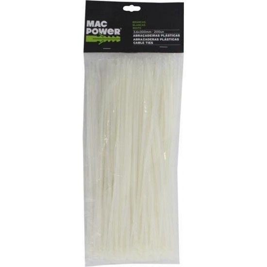 Abraçadeira Branca Plástica, 3.6x300mm, 200Un refª 66539 MAC POWER