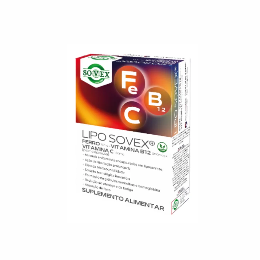 Ferro 15mg + B12 500mcg + Vitamina C 150mg Liposomal | 30 cápsulas – Sovex