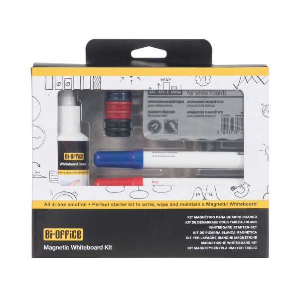 Bi-office Kit de Limpeza para Quadros Brancos com 4 Marcadores Spray de Limpeza 6 Ímans e Apagador Magnético - KT1010