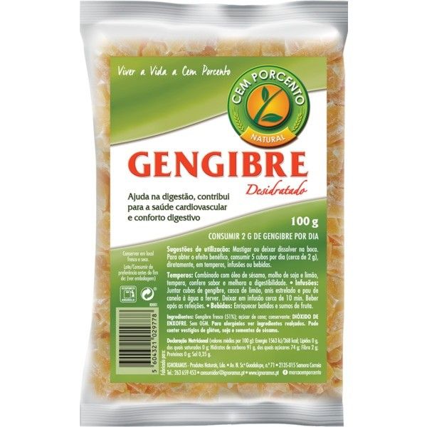 Cem Porcento Gengibre Desidratado em Cubos 100g