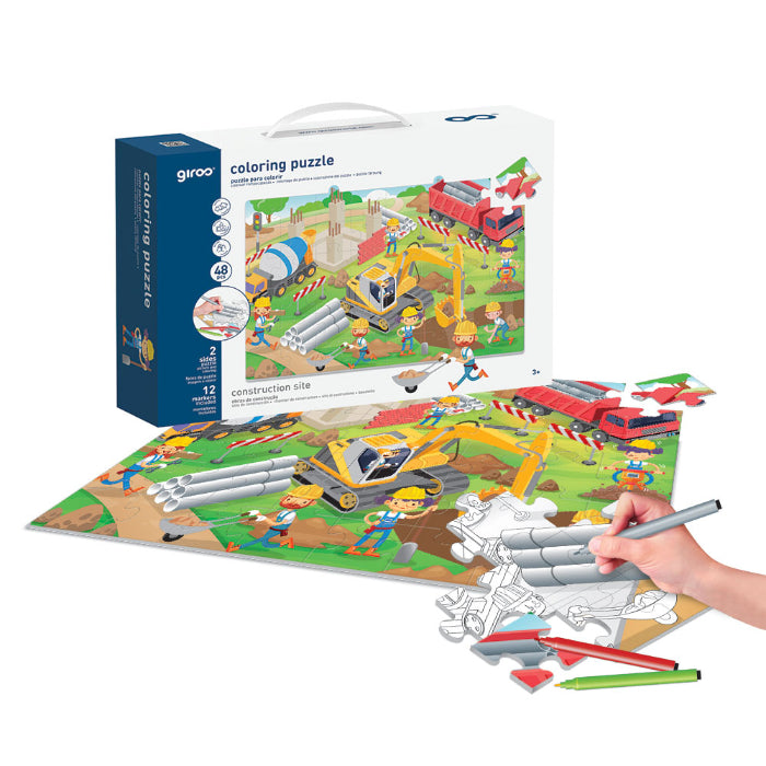 Puzzle Colorir 2 Faces 48 Pcs Construções