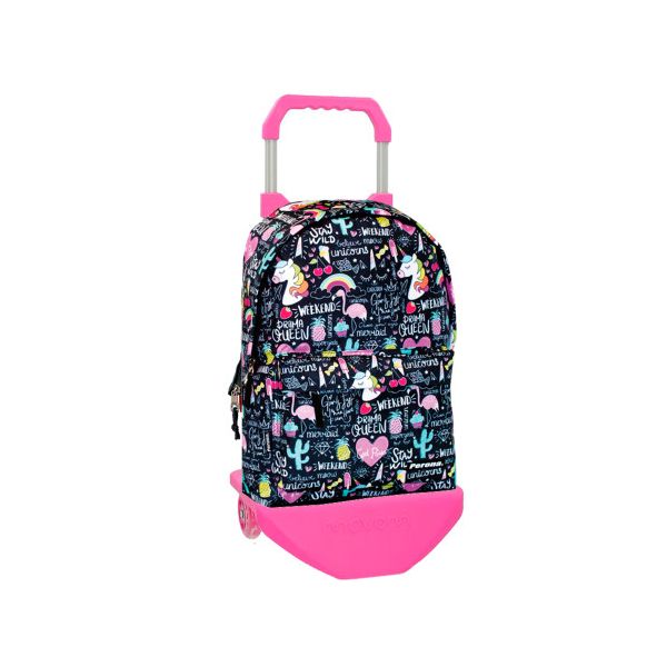 Perona Mochila Escolar 42 cm com Trolley Unicorns Preta