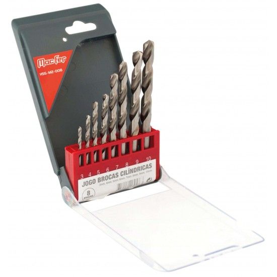 Jg. brocas cilindricas HSS-M2-008 3~10mm 8pçs cx. Plástica refª 117.0095 MACFER