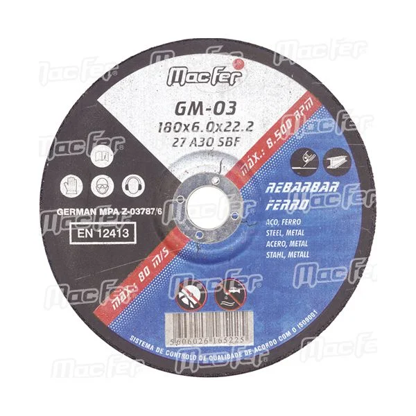 Macfer Disco Abrasivo Rebarbar Ferro Gm 180x6,0x22,23mm - 165.0022